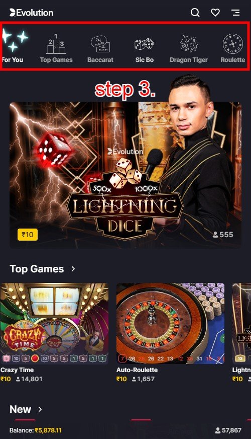 How To Play Online Live Casino Games in ACE2KING: Step 3.